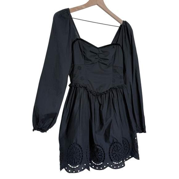 American Eagle Milkmaid Puff Sleeve Smocked Velvet Trim Dress Small Whimsigoth - Picture 2 of 9